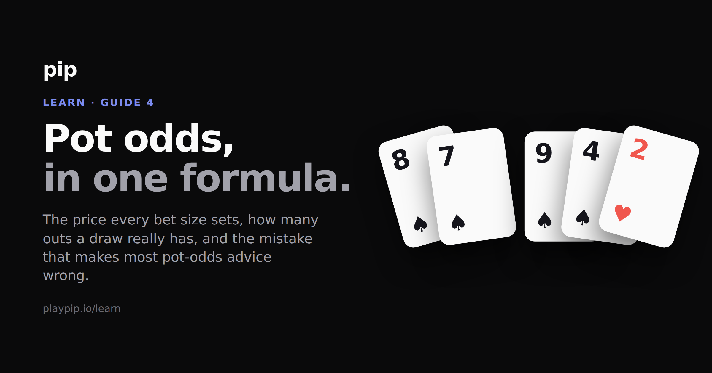 Two hole cards, the eight and seven of spades, beside a flop of the nine of spades, the four of spades and the two of hearts: four spades, so a flush draw.